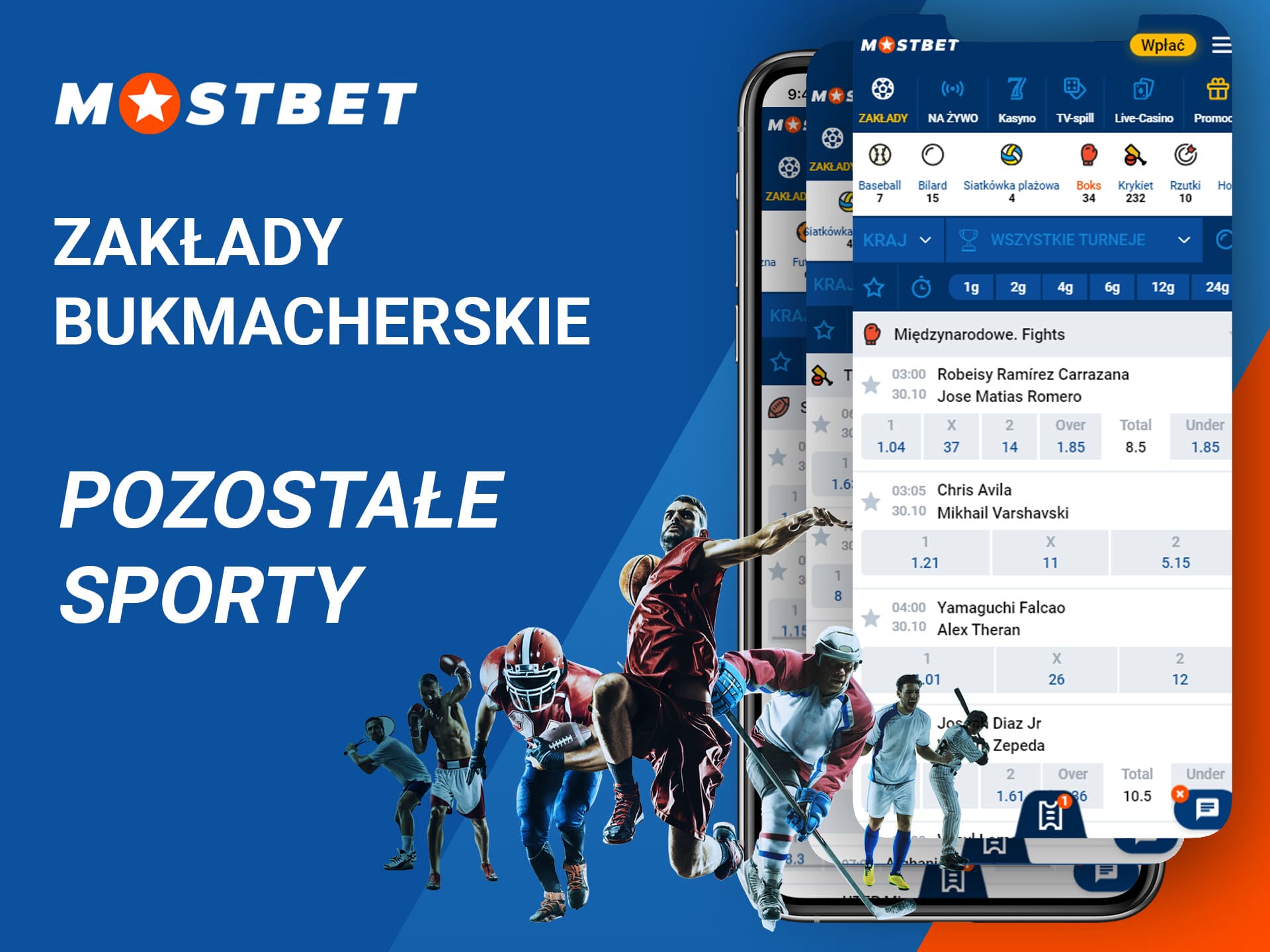 Zalady bukmacherskie MostBet - pozostale sporty